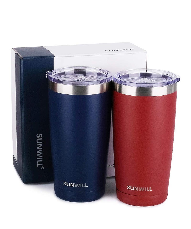 SUNWILL Travel Coffee Mug with Lid, 20 oz Tumbler Set of 2, Insulated Stainless Steel Cup for Water, Tea, Powder Coated Wine & Navy - Image 4